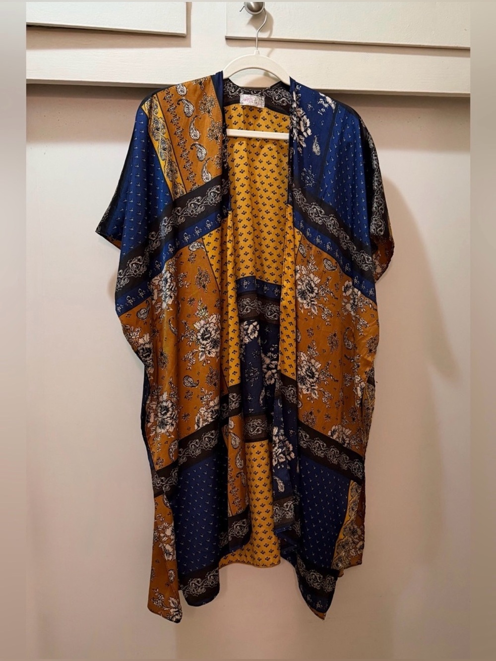 Free People Mon Cheri Silky Patchwork Kimono OS Boho